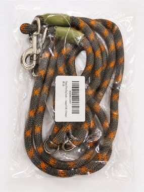 Durable Grey & Orange Braided Hands Free Dog Leash with Silver Hardware
